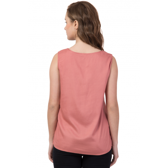 Casual Sleeveless Solid Women Pink Top