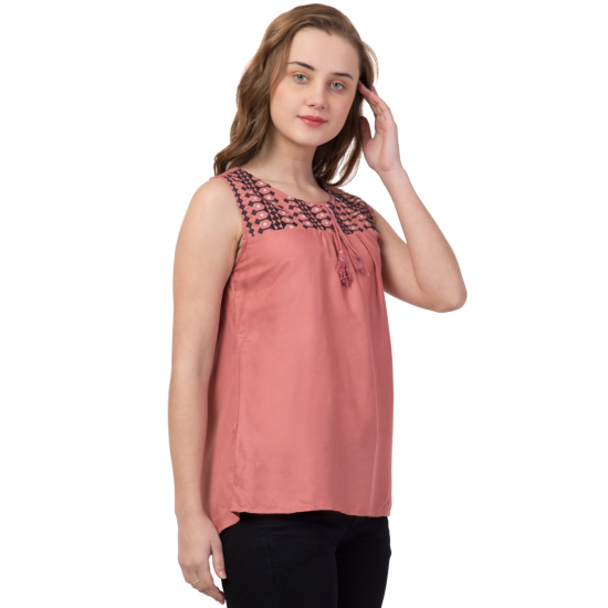 Casual Sleeveless Solid Women Pink Top