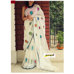 Beautiful Embroidered Designer Linen by Linen Saree