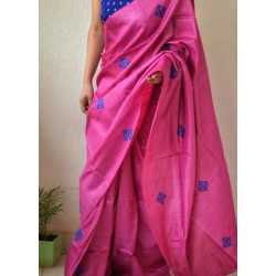 Tussar Ghicha Silk Saree with Beautiful Embroidered Design and Running Blouse Piece