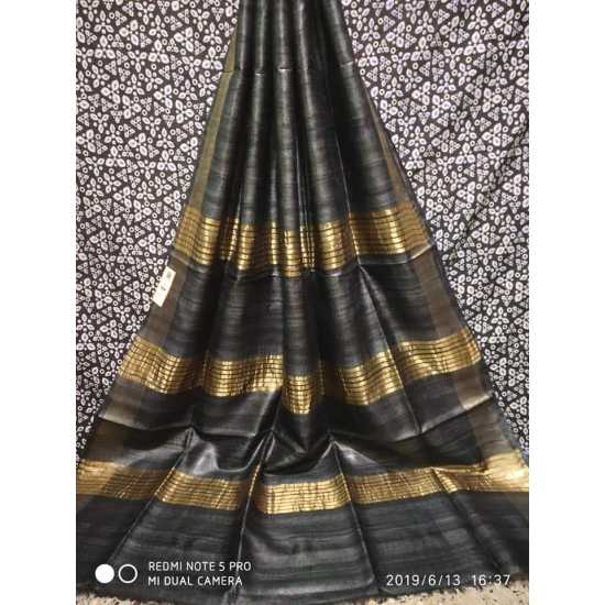 Handloom Mark Tussar Ghicha Silk Saree with Running Blouse Piece