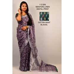 100% Pure Linen by Linen Digital Print Saree 