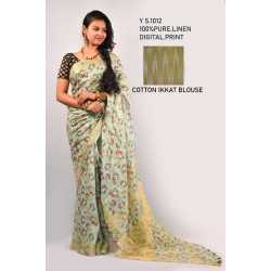 100% Pure Linen by Linen Digital Print Saree 