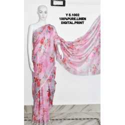 Pure Linen by Linen Digital Print Saree with Running Blouse Piece