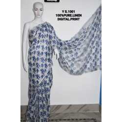 Pure Linen by Linen Digital Print Saree with Running Blouse Piece