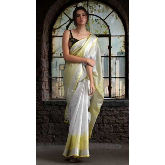 Beautiful Weaving Work Tissue by Linen Saree