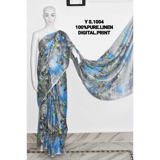 Pure Linen by Linen Digital Print Saree with Running Blouse Piece