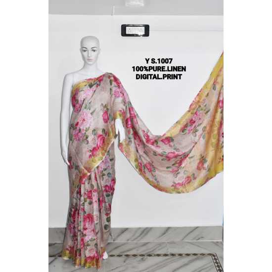 Pure Linen by Linen Digital Print Saree with Running Blouse Piece