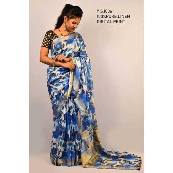 Pure Linen by Linen Digital Print Saree with Running Blouse Piece