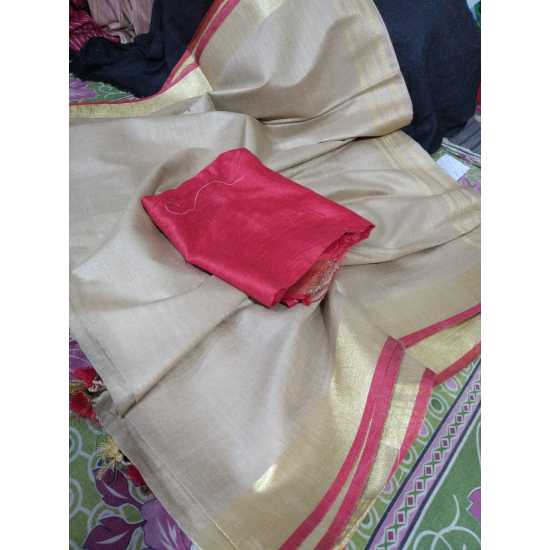 Cotton Slub Saree with Contrast Blouse Piece