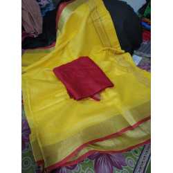 Cotton Slub Saree with Contrast Blouse Piece