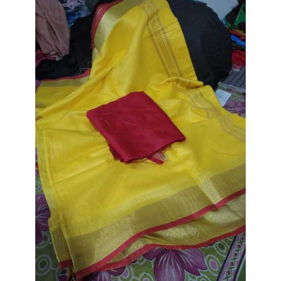 Cotton Slub Saree with Contrast Blouse Piece