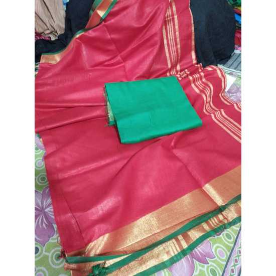 Cotton Slub Saree with Contrast Blouse Piece