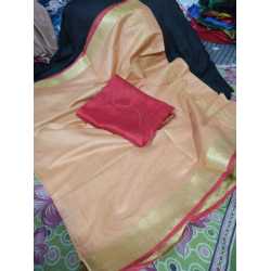 Cotton Slub Saree with Contrast Blouse Piece