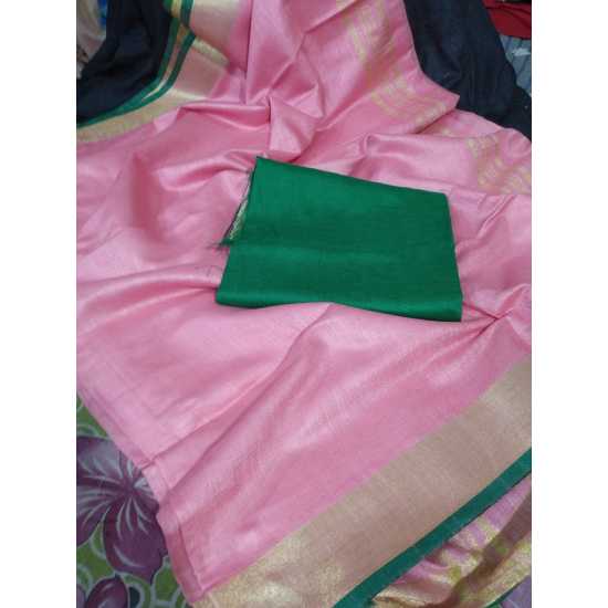 Cotton Slub Saree with Contrast Blouse Piece