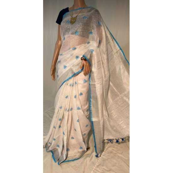 Beautiful Embroidered Designer Linen by Linen Saree