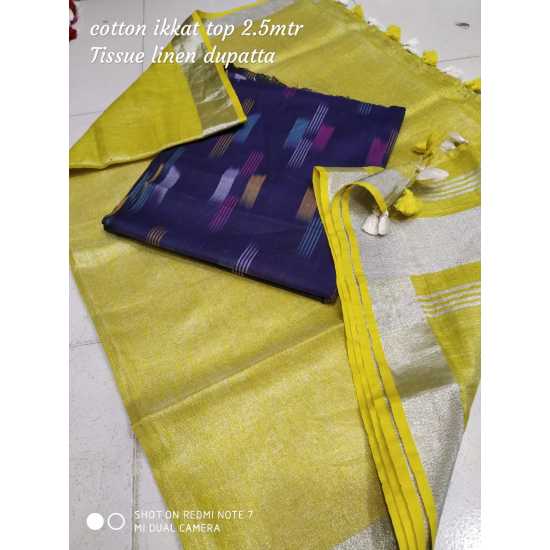 Tissue Linen Dupatta with Cotton Ikkat Top Fabrics and No Bottom