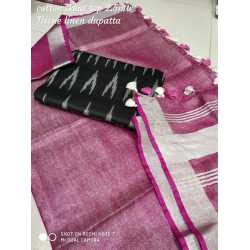 Tissue Linen Dupatta with Cotton Ikkat Top Fabrics and No Bottom