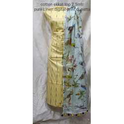 Linen Digital Print Dupatta with Cotton Ikkat Top Fabrics and No Bottom