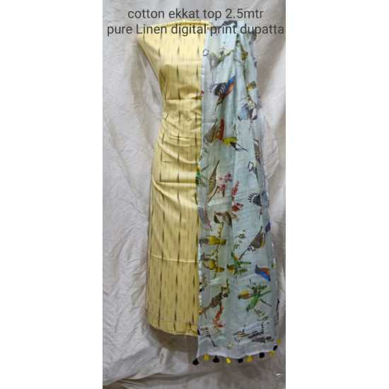 Linen Digital Print Dupatta with Cotton Ikkat Top Fabrics and No Bottom