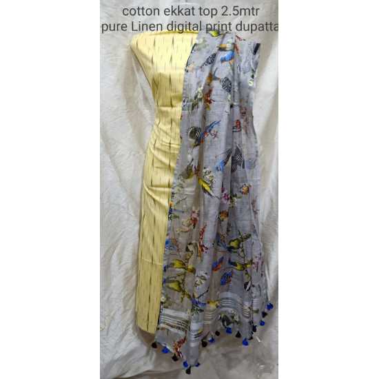 Linen Digital Print Dupatta with Cotton Ikkat Top Fabrics and No Bottom