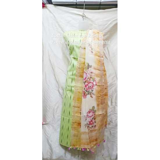 Linen Digital Print Dupatta with Cotton Ikkat Top Fabrics and No Bottom