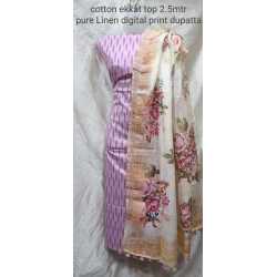 Linen Digital Print Dupatta with Cotton Ikkat Top Fabrics and No Bottom