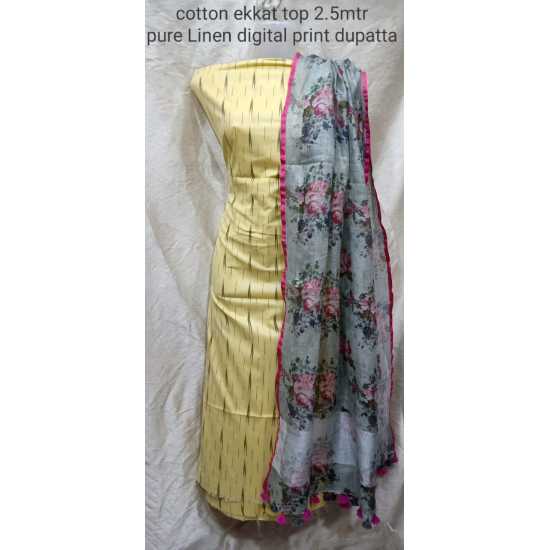 Linen Digital Print Dupatta with Cotton Ikkat Top Fabrics and No Bottom