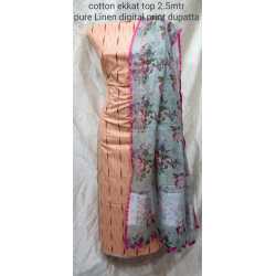 Linen Digital Print Dupatta with Cotton Ikkat Top Fabrics and No Bottom