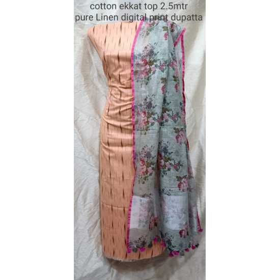 Linen Digital Print Dupatta with Cotton Ikkat Top Fabrics and No Bottom