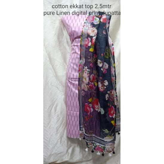 Linen Digital Print Dupatta with Cotton Ikkat Top Fabrics and No Bottom