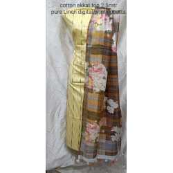 Linen Digital Print Dupatta with Cotton Ikkat Top Fabrics and No Bottom