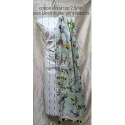 Linen Digital Print Dupatta with Cotton Ikkat Top Fabrics and No Bottom