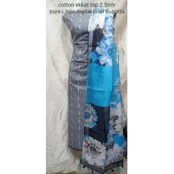 Linen Digital Print Dupatta with Cotton Ikkat Top Fabrics and No Bottom