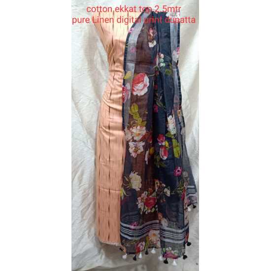 Linen Digital Print Dupatta with Cotton Ikkat Top Fabrics and No Bottom