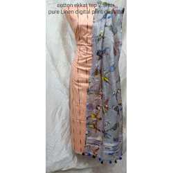 Linen Digital Print Dupatta with Cotton Ikkat Top Fabrics and No Bottom