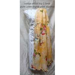 Linen Digital Print Dupatta with Cotton Ikkat Top Fabrics and No Bottom