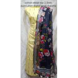 Linen Digital Print Dupatta with Cotton Ikkat Top Fabrics and No Bottom