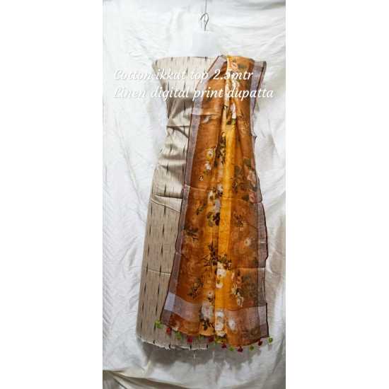 Linen Digital Print Dupatta with Cotton Ikkat Top Fabrics and No Bottom