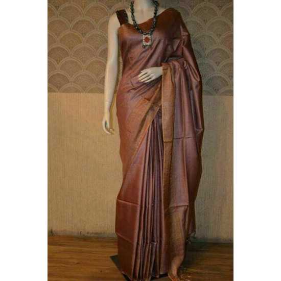 100% Pure Munga Tussar Silk Saree with Running Blouse Piece