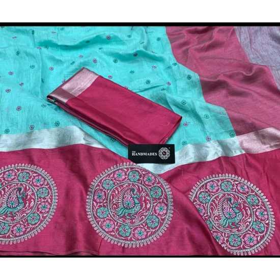 Beautiful Embroidered Designer Linen by Linen Saree