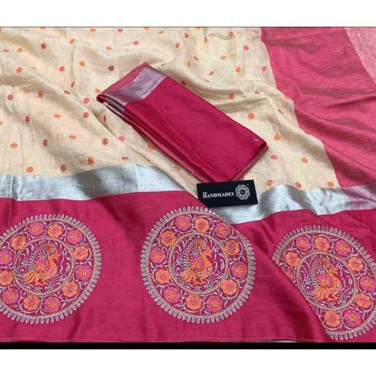 Beautiful Embroidered Designer Linen by Linen Saree