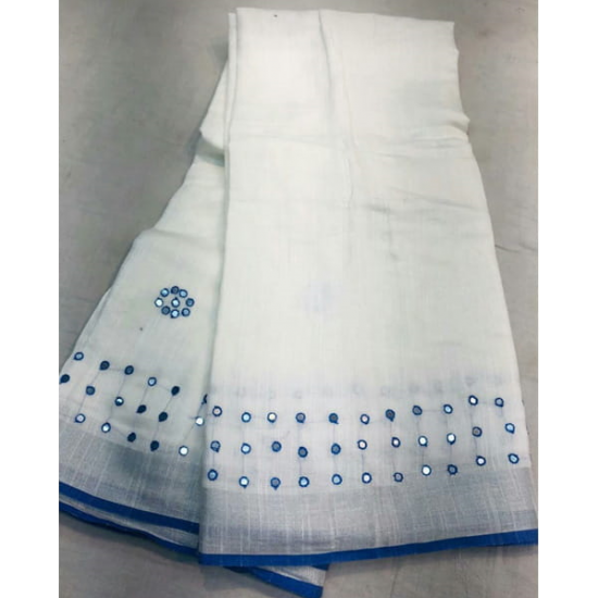 Beautiful Hand Mirror Work Designer Linen by Linen Saree