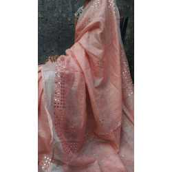 Beautiful Hand Mirror Work Designer Linen by Linen Saree