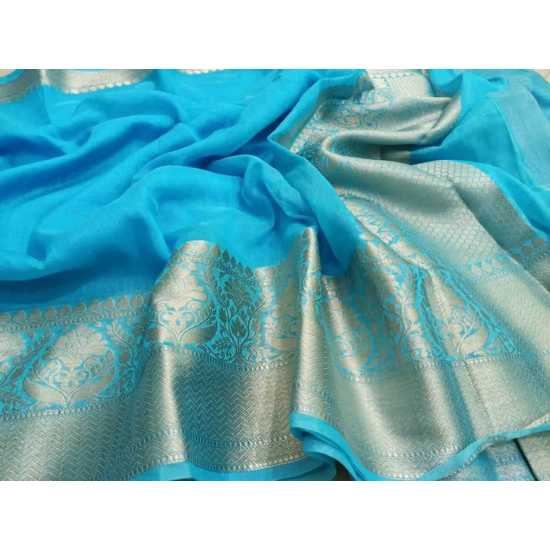 Beautiful Designer Kota by Linen Jacquard Weaving Banarasi Saree