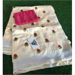 Beautiful Embroidered Designer Linen by Linen Saree