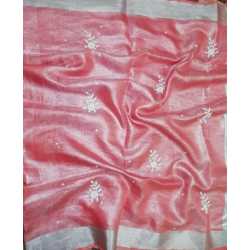 Tissue by Linen Saree with Hand Work Embroidery